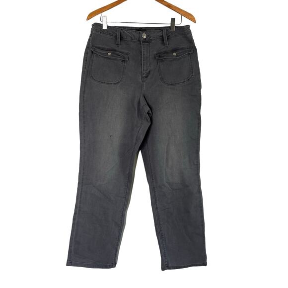 A607245 SUSAN GRAVER Straight Leg Jean Patch Pockets Grey 14 - Picture 1 of 7